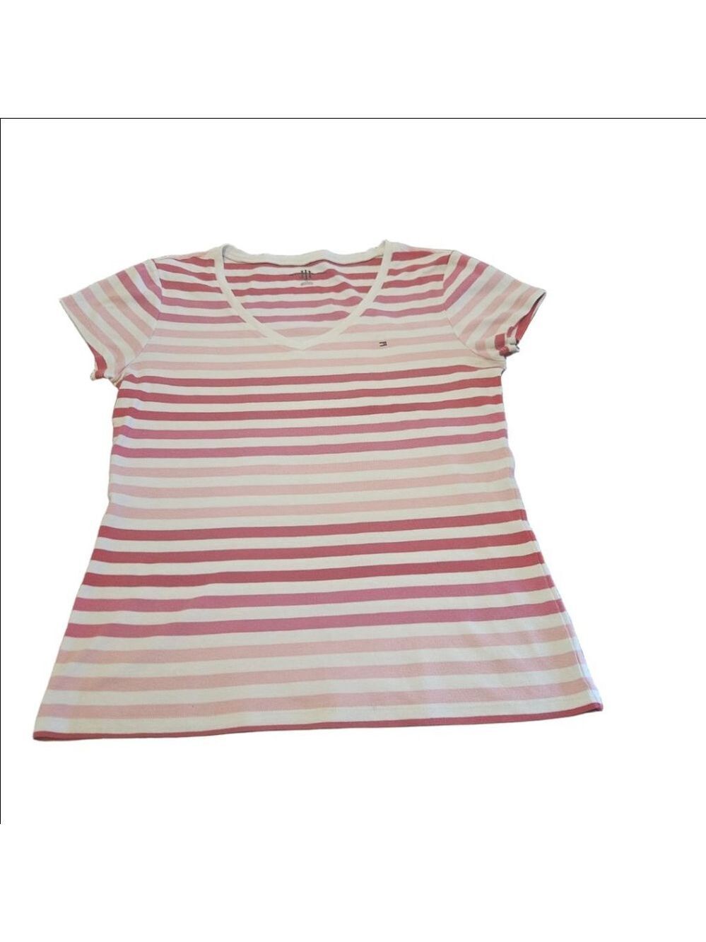 Women's Tommy Hilfiger Short Sleeve Tee L Pink and White Striped